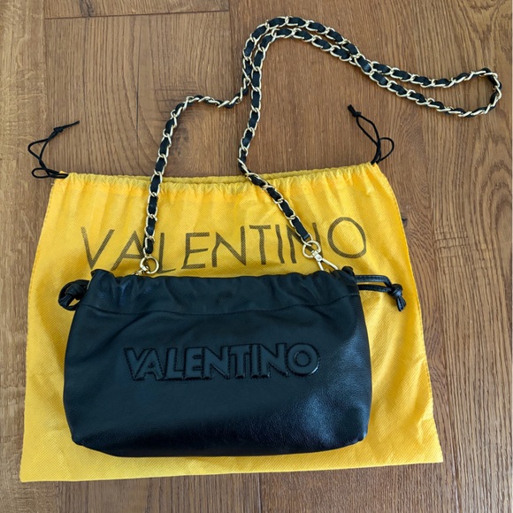 Mario Valentino Black Leather Bag with Gold Chain - Picture 1 of 13